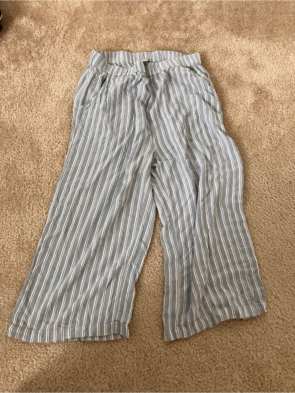 American Eagle Outfitters Light Blue and White Striped Wide-Leg womens Pants